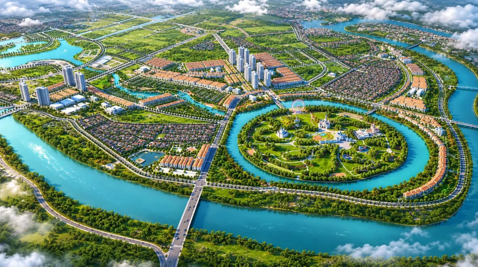 Phối cảnh tổng thể Vinhomes King Park bên sông Cầu
